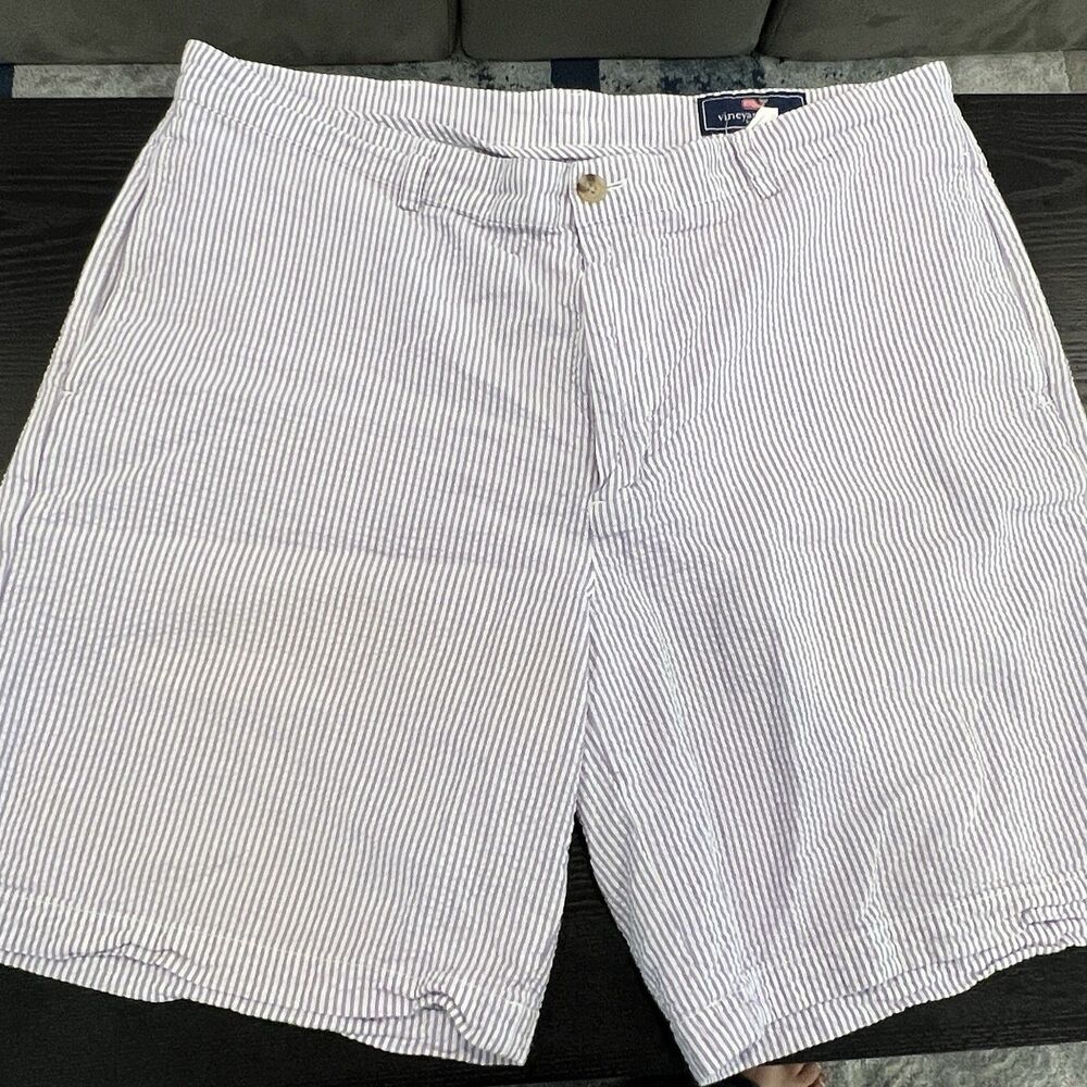 Vineyard Vines Chino Shorts Mens 38 Gray Whale Seersucker Multicolor